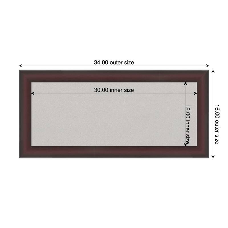 Grand Cherry Narrow Framed Cork Board - Bulletin Board, Organization Board, Pin Board - Grey - 34 x 16 in