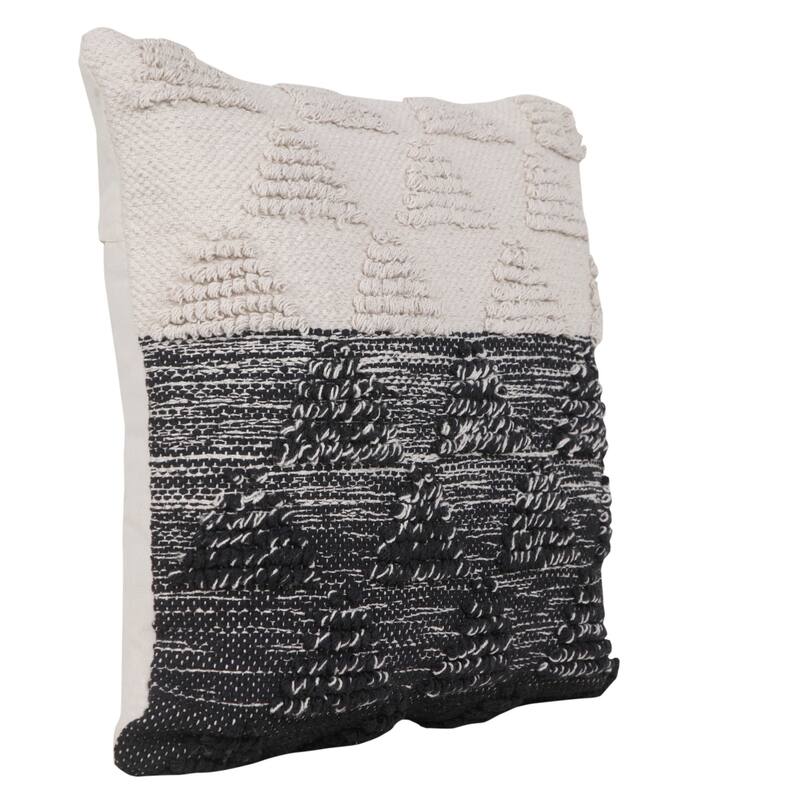Handwoven Two Tone Geometric Cotton Throw Pillow Cover - 20" - Black and White