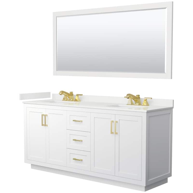 Wyndham Collection WCF292972D-QTZ-US3M70 Miranda 72" Free Standing - White / White Quartz Top / Brushed Gold Hardware