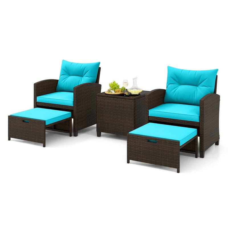 Costway 5 Piece Patio Rattan Furniture with 2 Ottomans & Tempered - See Details