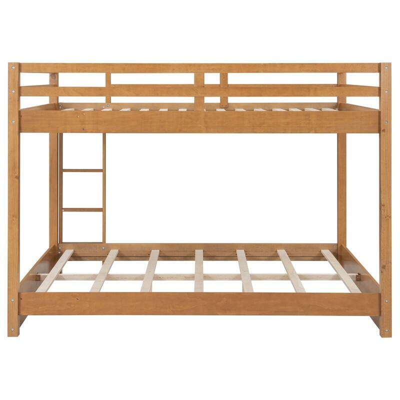 Modern Queen Size Bunk Bed with Ladder and Guardrail, Wood Kids Teens Bed Frame with Trundle Optional