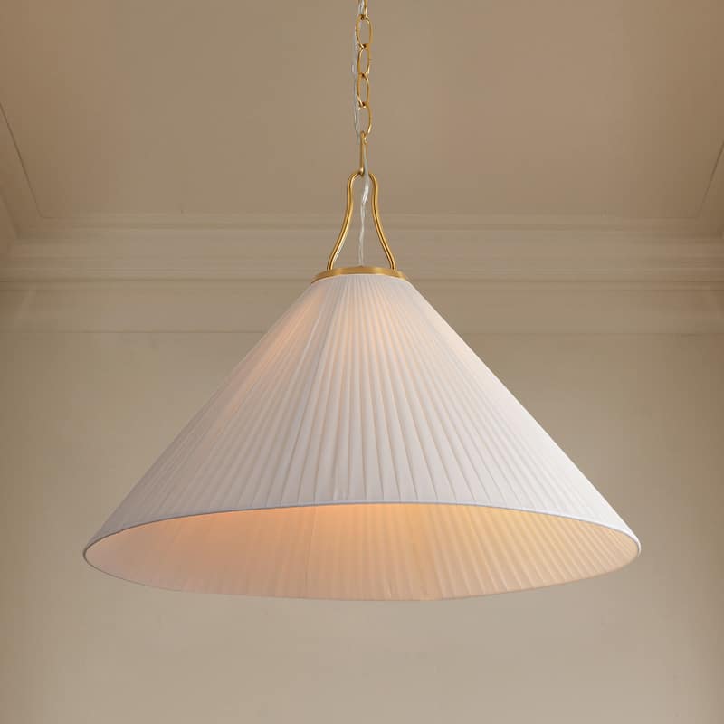Rennnsan 1-Light Modern Brass Pleated Cone Pendant for Dining Room & Kitchen - 22 in. W x 16.5 in. H