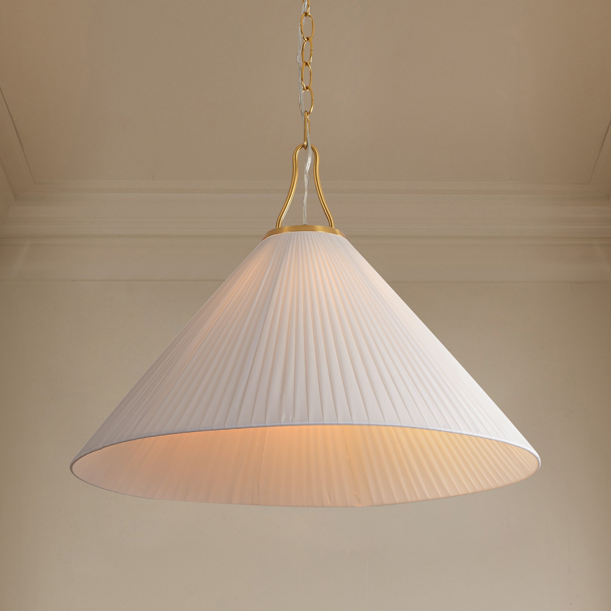 Rennnsan 1-Light Modern Brass Pleated Cone Pendant for Dining Room - 22 in. W x 16.5 in. H