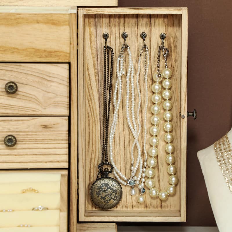 HOMCOM 4-Tier Wooden Jewelry Box for Women, Jewelry Organizer with Mirror and 2 Drawers for Rings Earrings Necklaces Bracelets