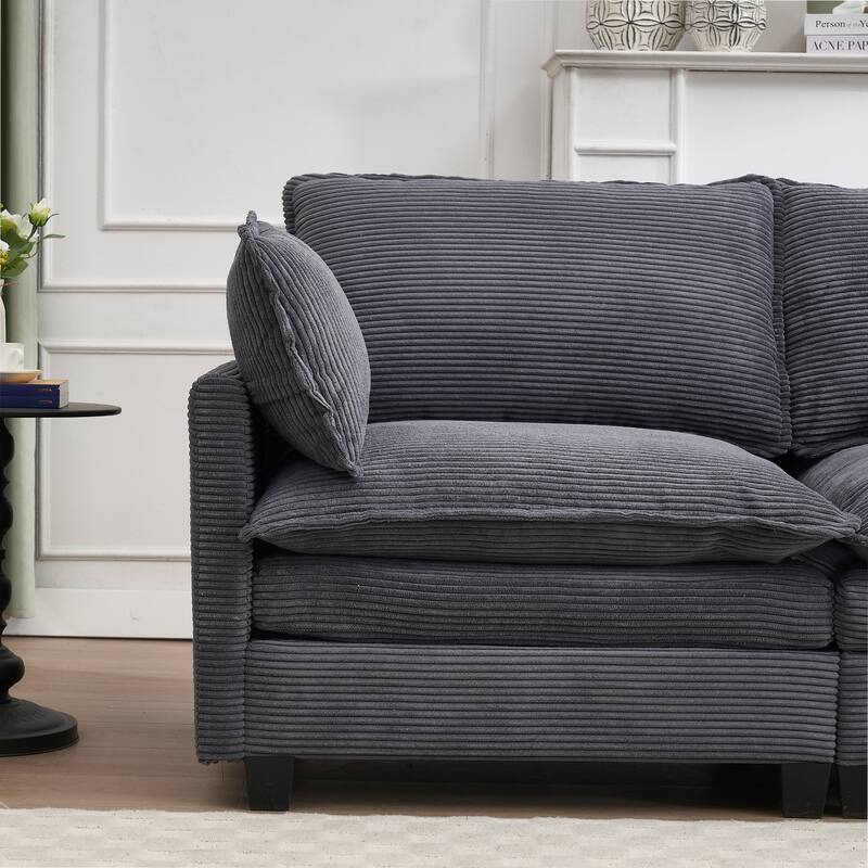 New Oversized Modular Velvet U-Shaped 4-Seat Sofa with 2 Ottoman and 2 Lumbar Pillow for Living Room, Dark Gray