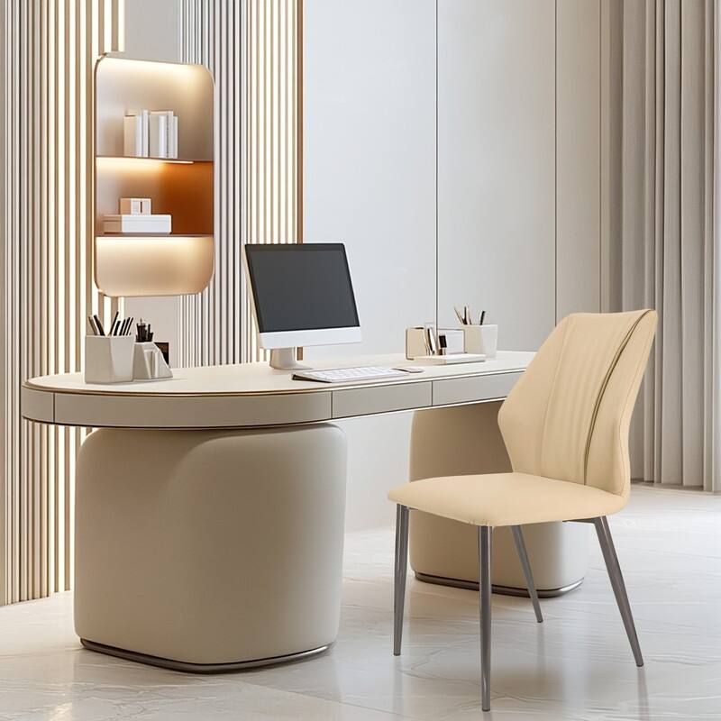 Dining Chairs Set of 2, Modern Kitchen Dining Room Chairs, Upholstered Faux Leather Cushion Seat and Sturdy Metal Legs