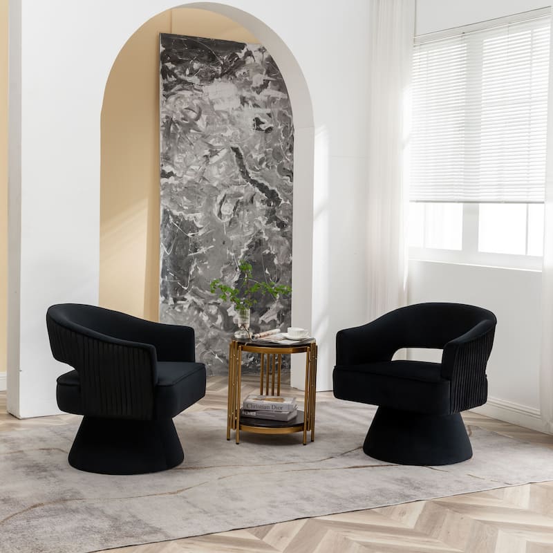 SEYNAR Modren Velvet 360 Degree Swivel Accent Arm Barrel Chair Set of 2 for Living Room