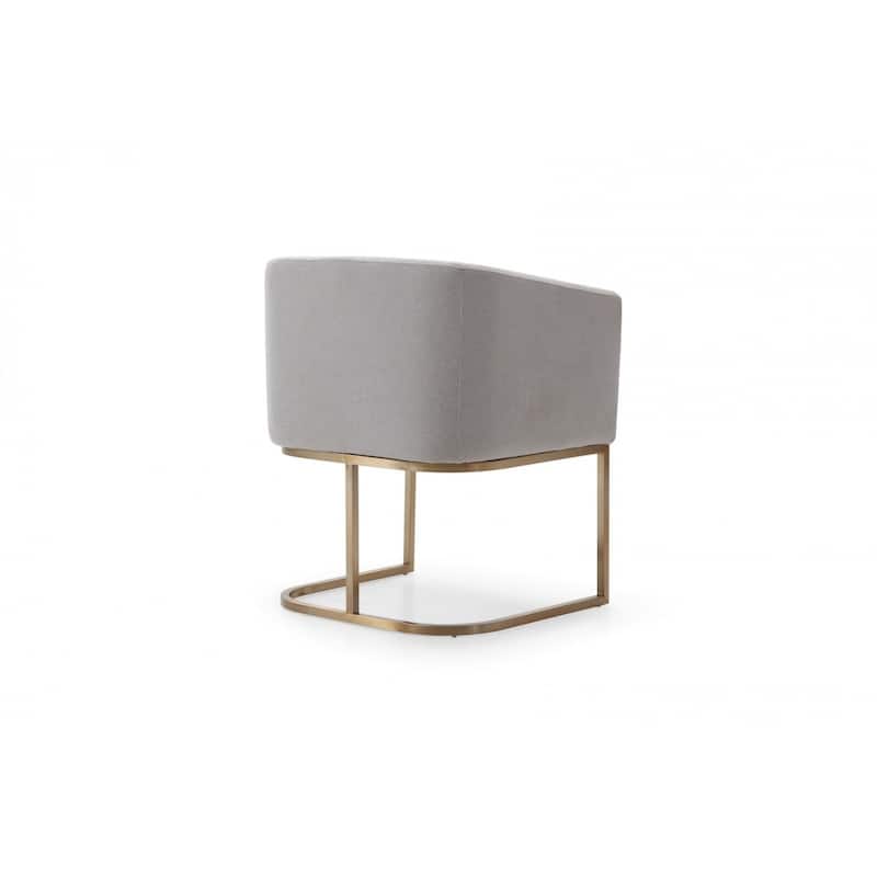 Antiqued Brass Upholstered Dining Arm Chair with Fabric Seat