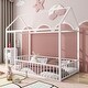 preview thumbnail 2 of 8, White Twin Size Metal House Bed Frame with Fence & Roof