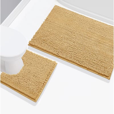 2 Piece Set Mustard Soft Cozy Plush Chenille Bath Mat Bathroom Rug