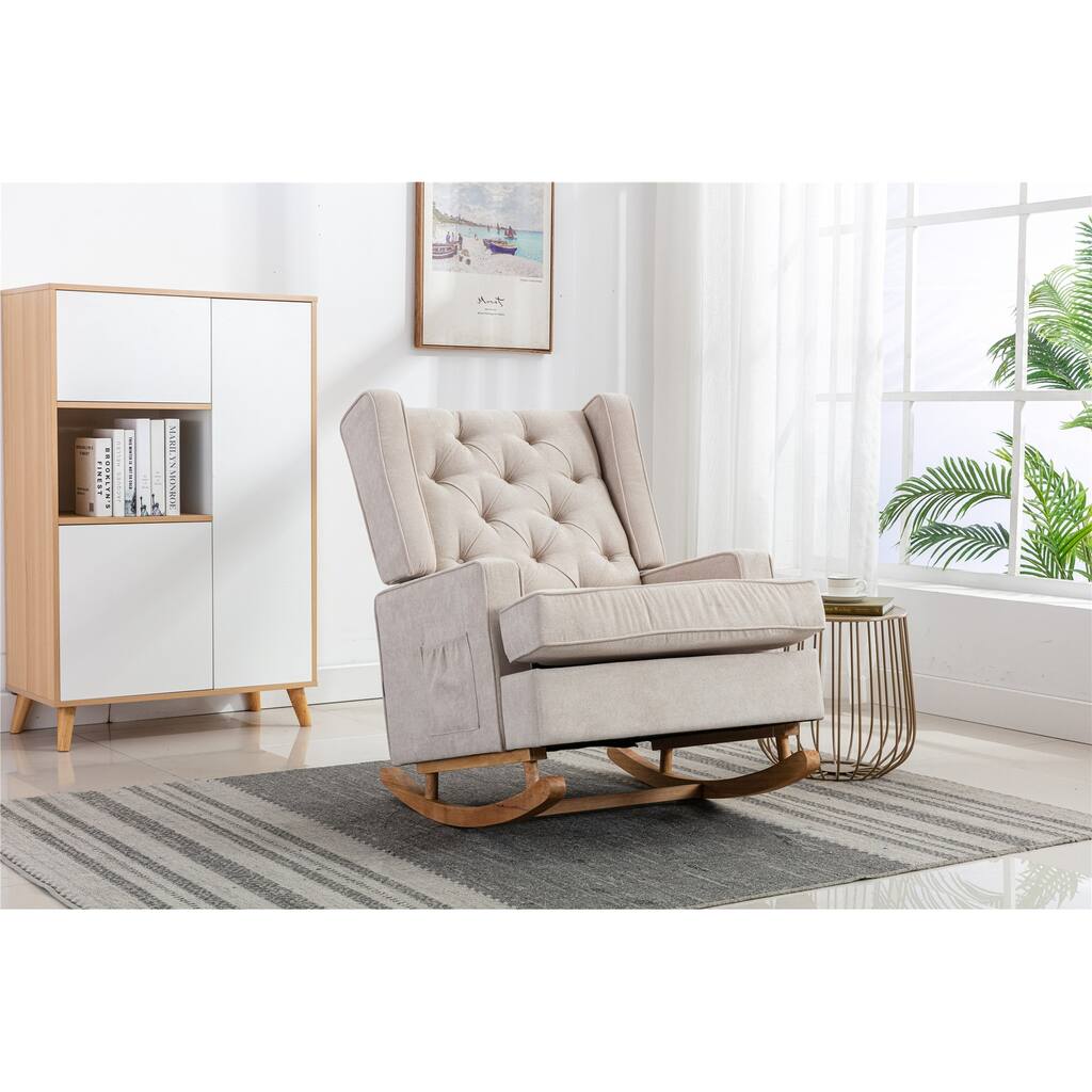 Polyester Upholstered Tufted Comfortable living Rocking Chair With Wood ...