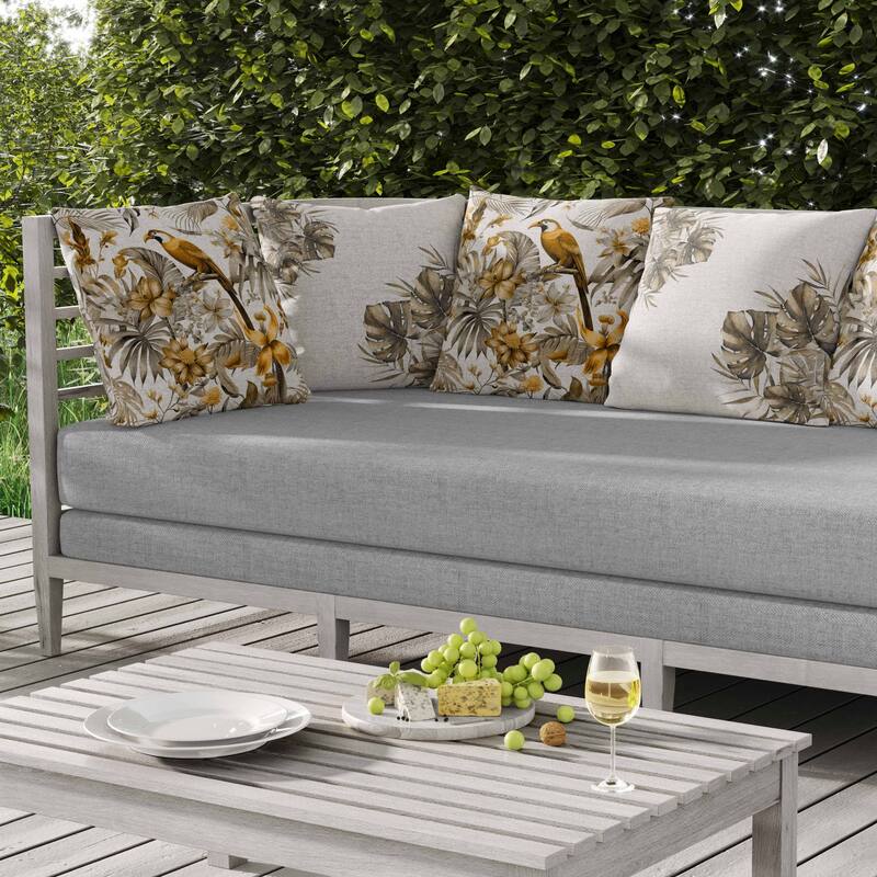 Leafy Lyricist Indoor/Outdoor Reversible Throw Pillow White and Gold