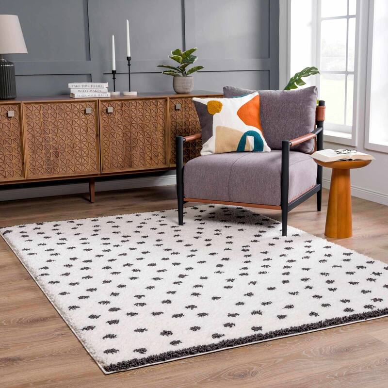 Hauteloom Chaia Living Room, Bedroom Area Rug - Plush Pile - White, Black - 2' x 3' - 6'7" x 9' - White, Black / Chaia