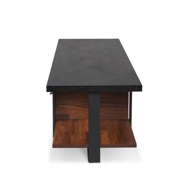 Walnut & Black 2-Drawer TV Stand with Shelf, Contemporary Design for TVs Up to 55"