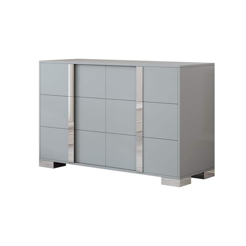 Mirrored Storage Cabinet with 6 Drawers Dresser with Metal Handle Bedroom,Grey