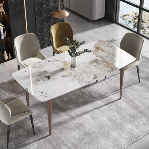 71 Inch Artificial Marble Modern Dining Table,Rectangular Sintered Stone Table Top,Carbon Black Steel Legs for 6-8 - N/A
