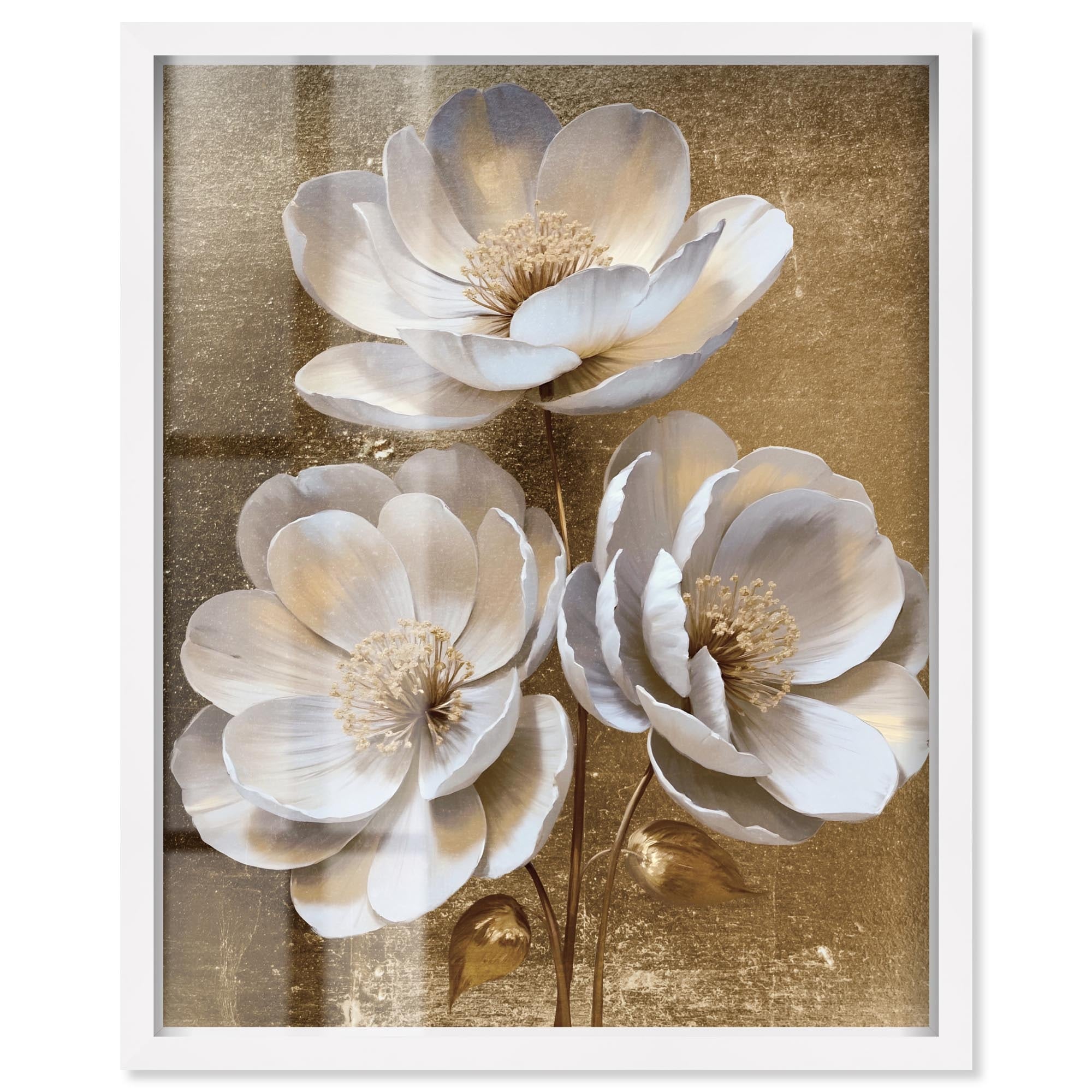 In Bloom Gold Floral Art Shadowbox Print by Art Remedy
