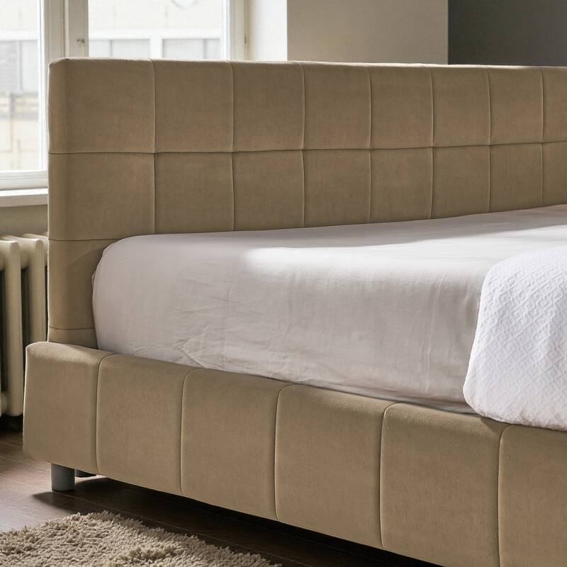 Full Size Velvet Upholstered Tufted Daybed Frame with Backrest and Armrest, Mid-Century Sofa Bed for Bedroom or Living Room