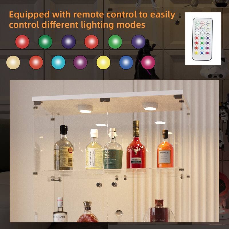 Tempered Glass Display Cabinet w/Multi-Color LED Lights, Door Lock & Adjustable Floor Feet for Flexible Placement