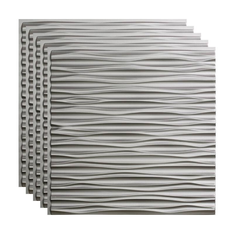 FASÄDE Dunes Horizontal Decorative Vinyl 2ft x 2ft Glue Up Ceiling Panel in Argent Silver (5 Pack)