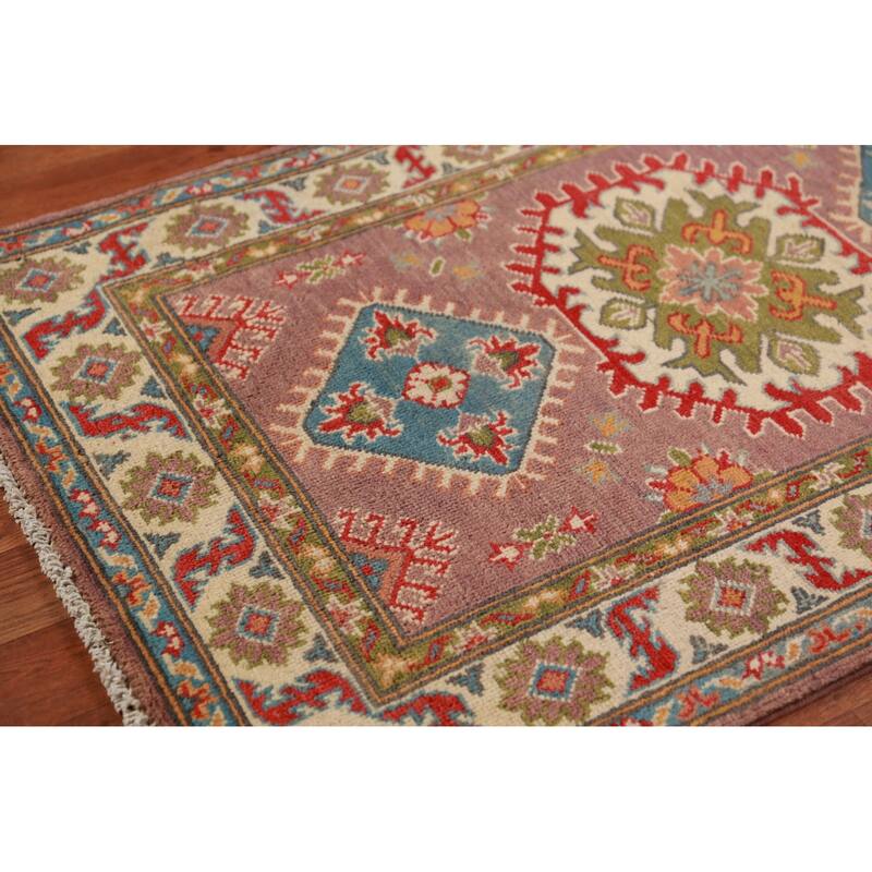 Brown Kazak Foyer Rug Hand-Knotted Wool Carpet - 2'7"x 4'0"
