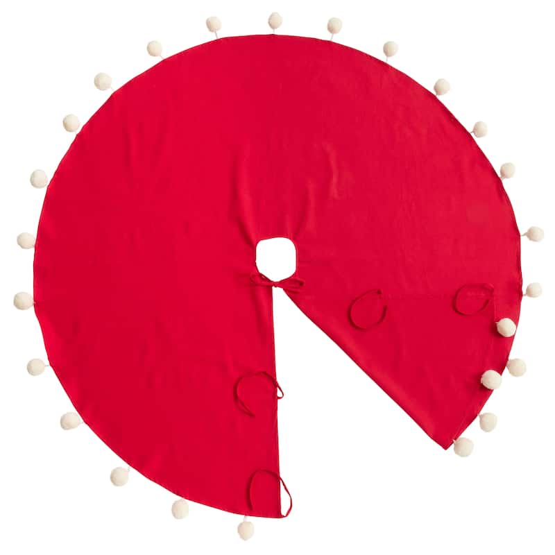 Christmas Tree Skirt With Pom Pom Design