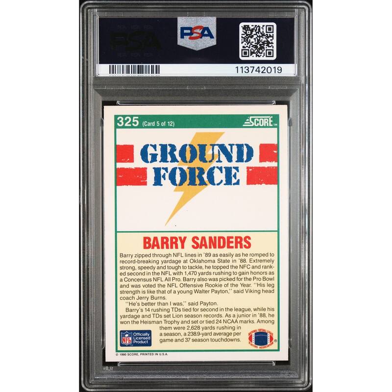 Barry Sanders 1990 Score Ground Force Signed Card #325 Auto Graded PSA 10 742019 - 8' x 11'