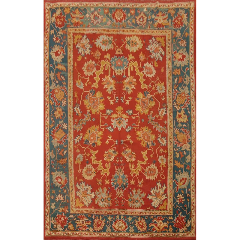 Hand Knotted Oriental 100% Wool Carpet Transitional Floral Oranges & Rust Oushak Area Rug - 11' 4'' X 8' 8''