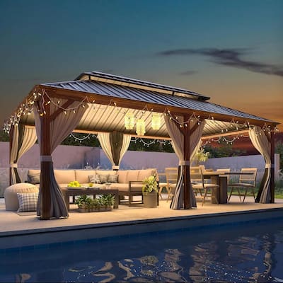 Outdoor Hardtop Gazebo with Galvanized Steel Double Roof & Aluminum Frame, Outdoor pergola with Premium Curtains and Nettings