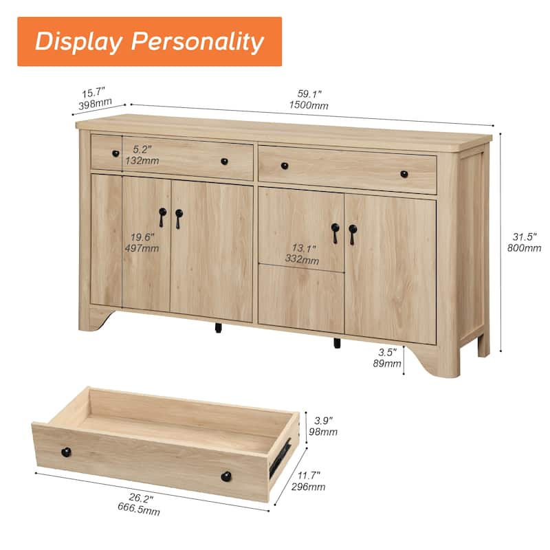 WAMPAT Large Sideboard Buffet Cabinet with Storage, 59"