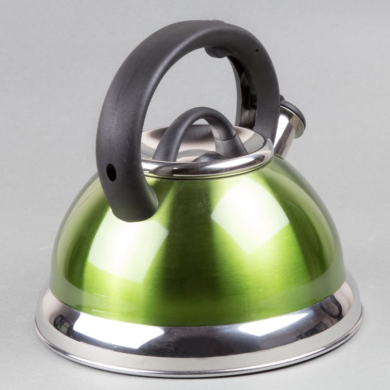 Creative Home Alexa 3.0 Quart Stainless Steel Whistling Tea Kettle with Aluminum Capsulated Bottom, Metallic Chartreuse Color