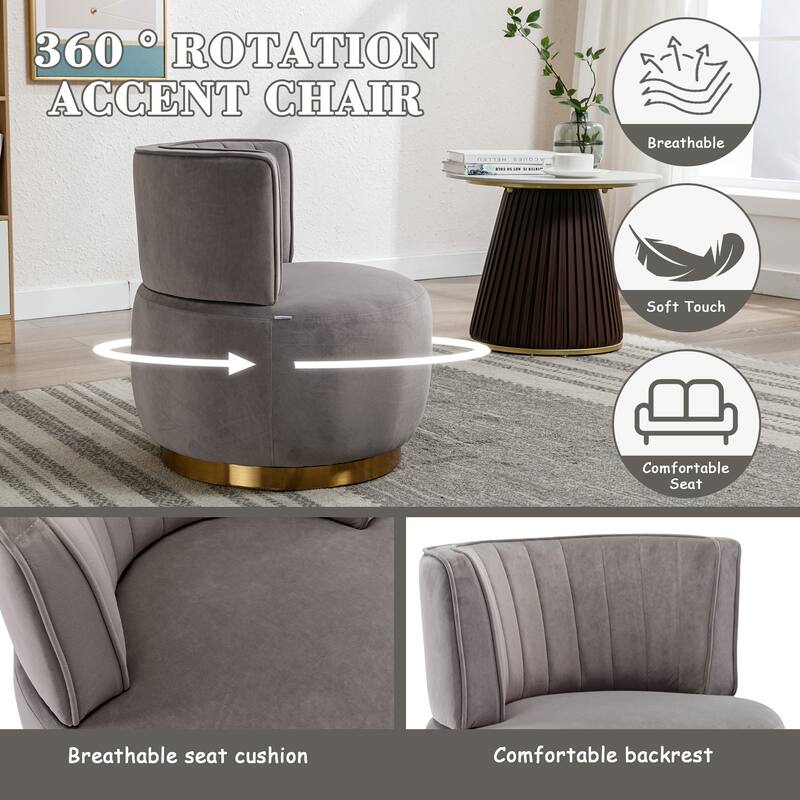 HOMEFUN Velvet Upholstered 360 Degree Swivel Armless Round Barrel Chairs