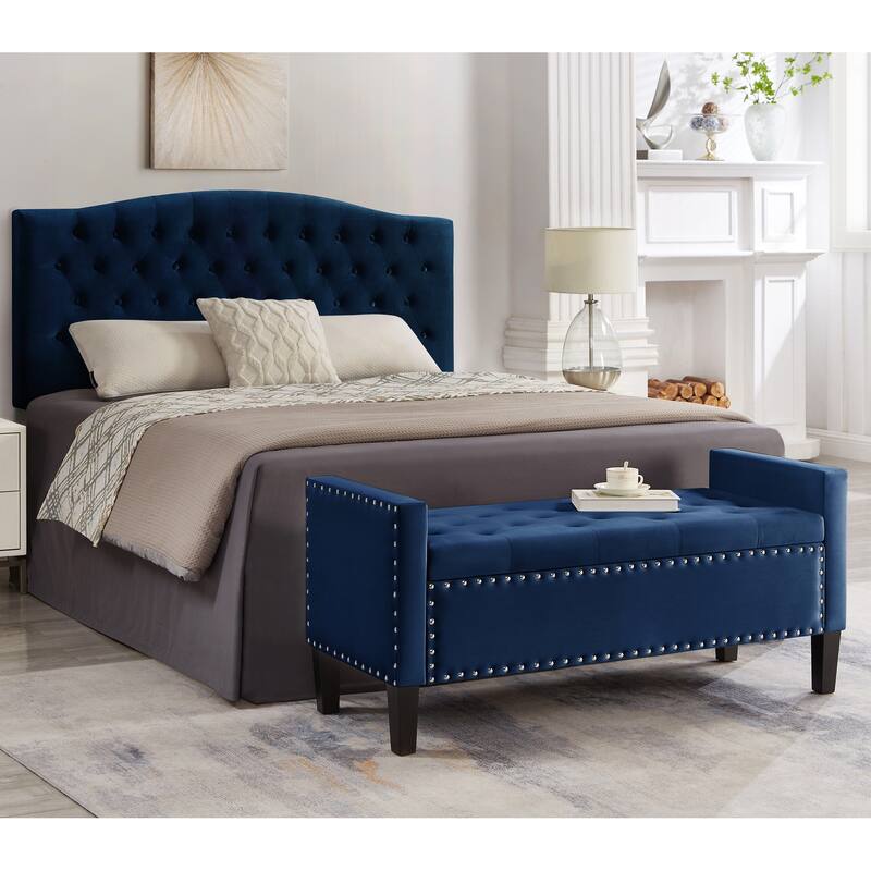 Upholstered Tufted Button Storage Bench with nails trim,Entryway Living Room Soft Padded Seat
