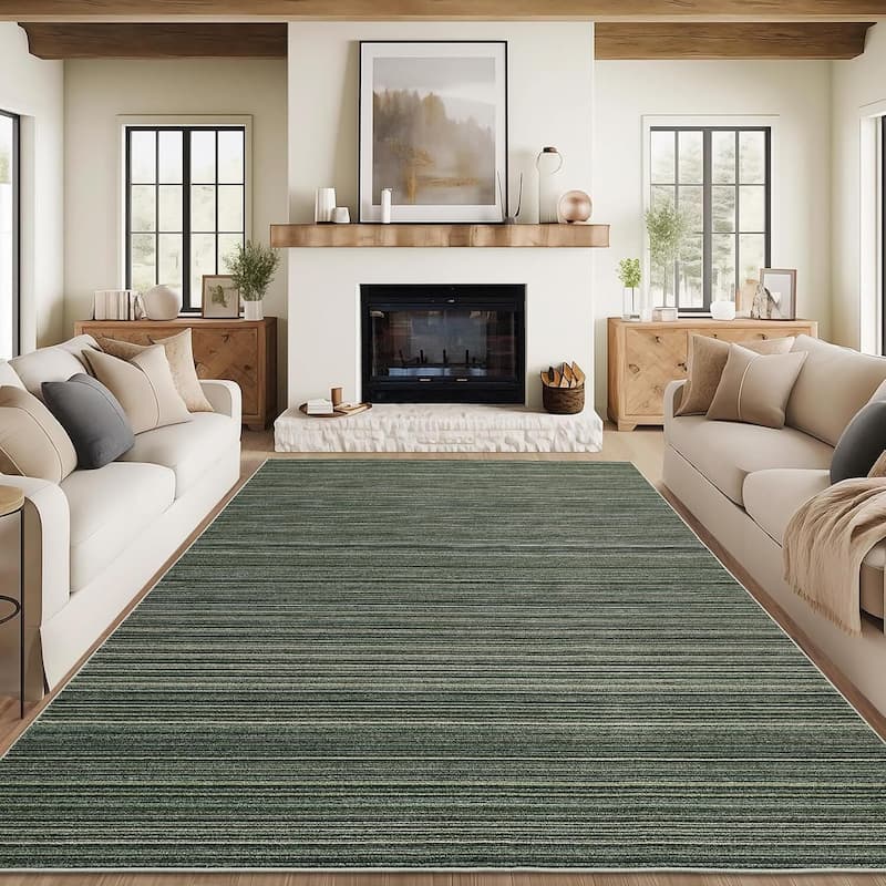 Modern Stripe Machine Washable Area Rug for Bedroom, Living Room, Green - 1'6" x 2'6" - Green 8' x 10'