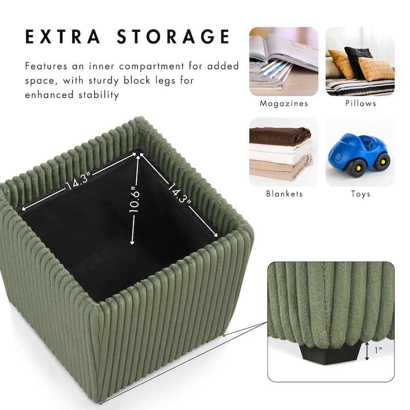 Furniture of America Elyndra 17-inch Square Chenille Storage Ottoman with Tray Top