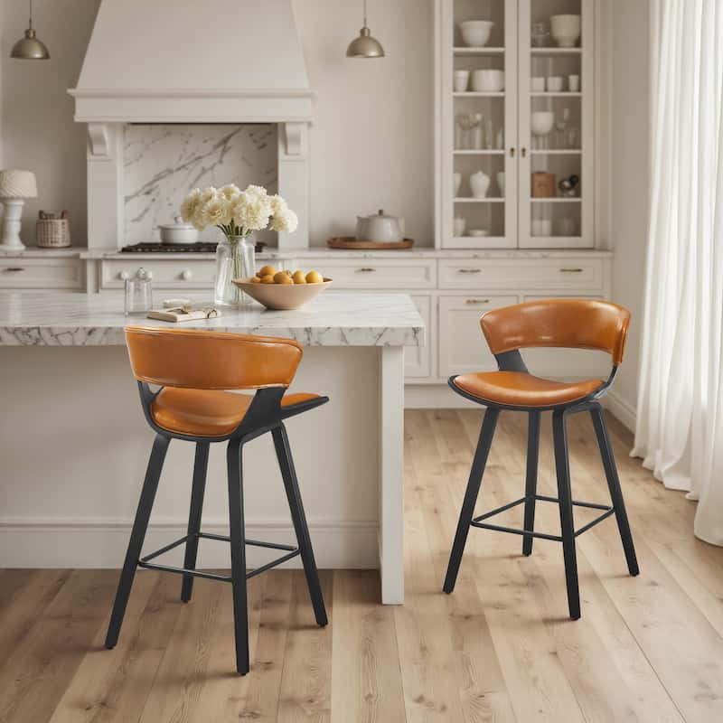 Art Leon Set of 2 Mid-Century Modern Upholstered Counter or Bar Stool