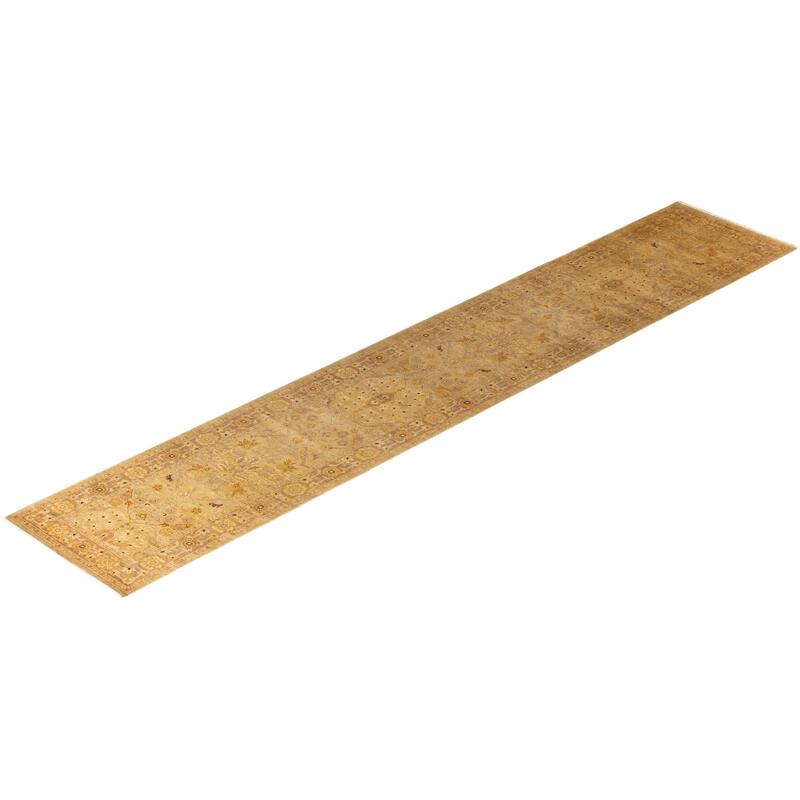 Overton Hand Knotted Wool Vintage Inspired Traditional Ottoman Beige Runner Rug - 2' 6" x 14' 4"