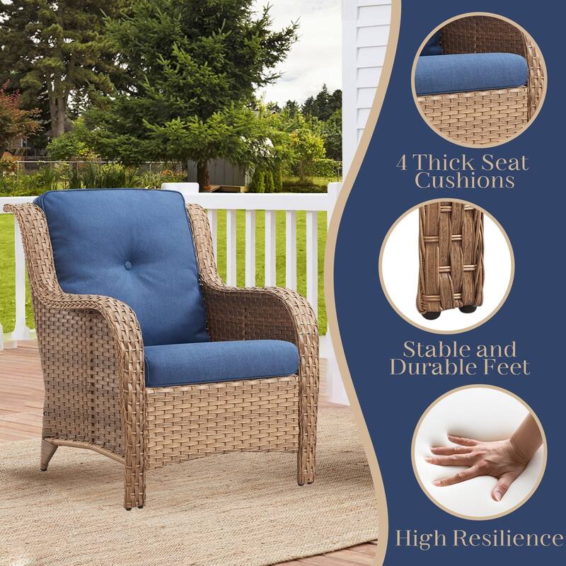 Outdoor Rattan Chair with Coffee Table and Ottoman
