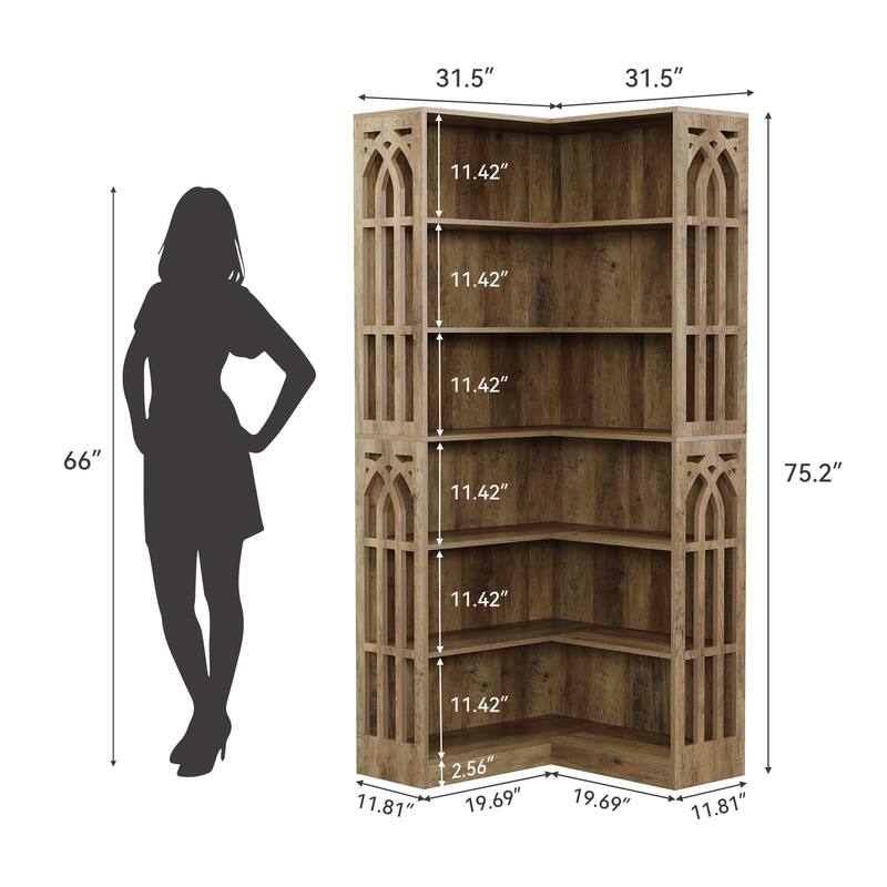 6-Tier Corner Shelf, 75.2" Tall Corner Bookshelf and Bookcase