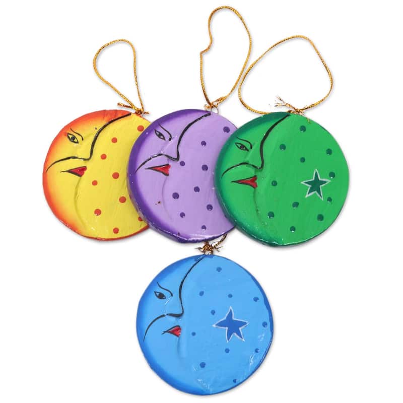Novica Handmade Moon And Star Wood Ornaments (Set Of 4) - 0.8 cm H x 7 cm D