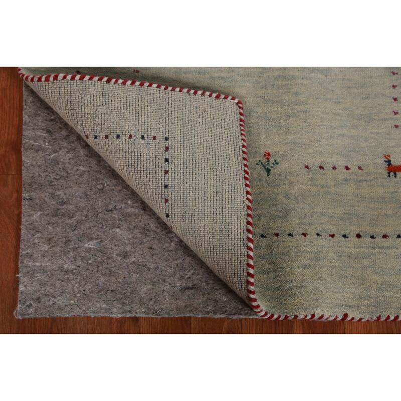 Hand Knotted Oriental 100% Wool Carpet Tribal Animal Pictorial Green Gabbeh Area Rug - 4' 11'' X 2' 9''