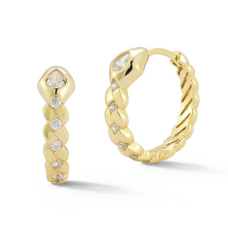 Soleil Sterling Silver Cubic Zirconia Snake Hoop Earrings - Yellow