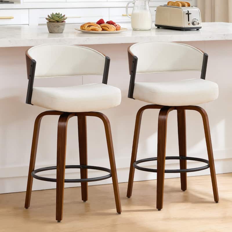Upholstered Swivel Counter Height Bar Stool with Curved Back and Bentwood Frame - 37.2"H x 19.1"W x 20.5"D
