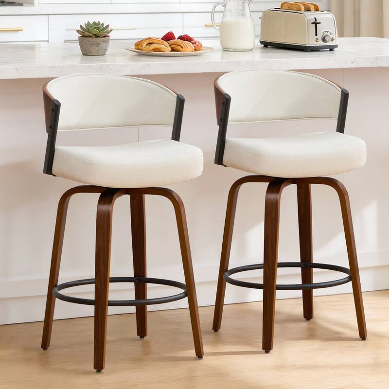 Upholstered Swivel Counter Height Bar Stool with Curved Back and Bentwood Frame - 37.2"H x 19.1"W x 20.5"D