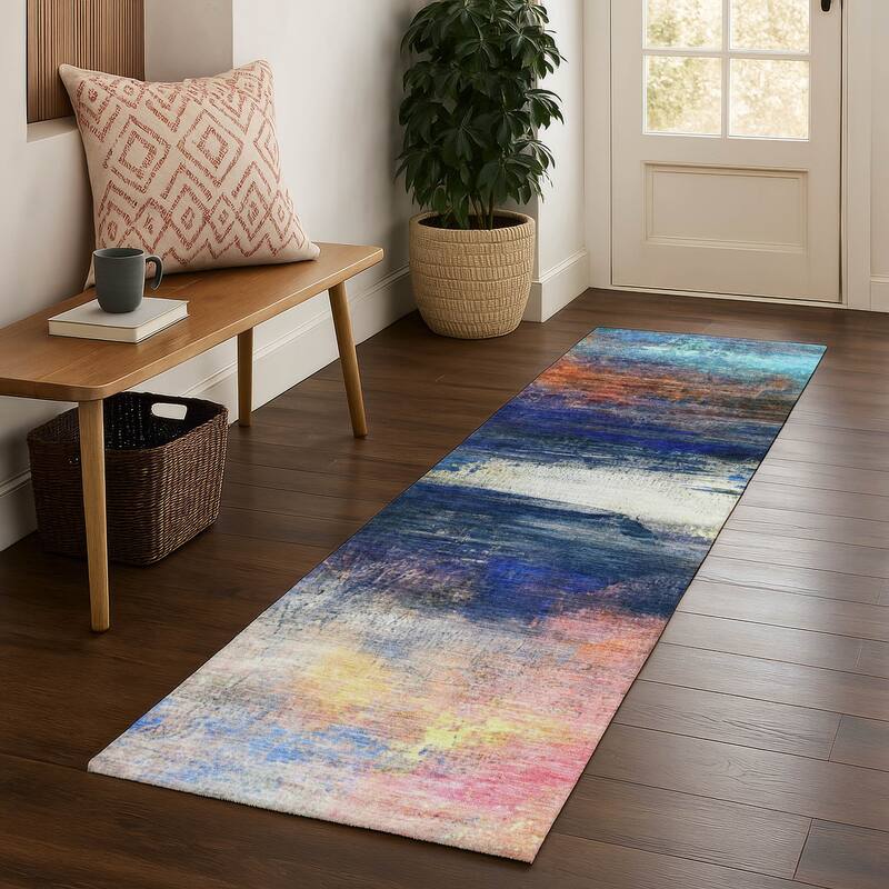 Premium Washable Super Soft Modern Abstract Mayfield Rug - Blue - 2'3" x 7'6"