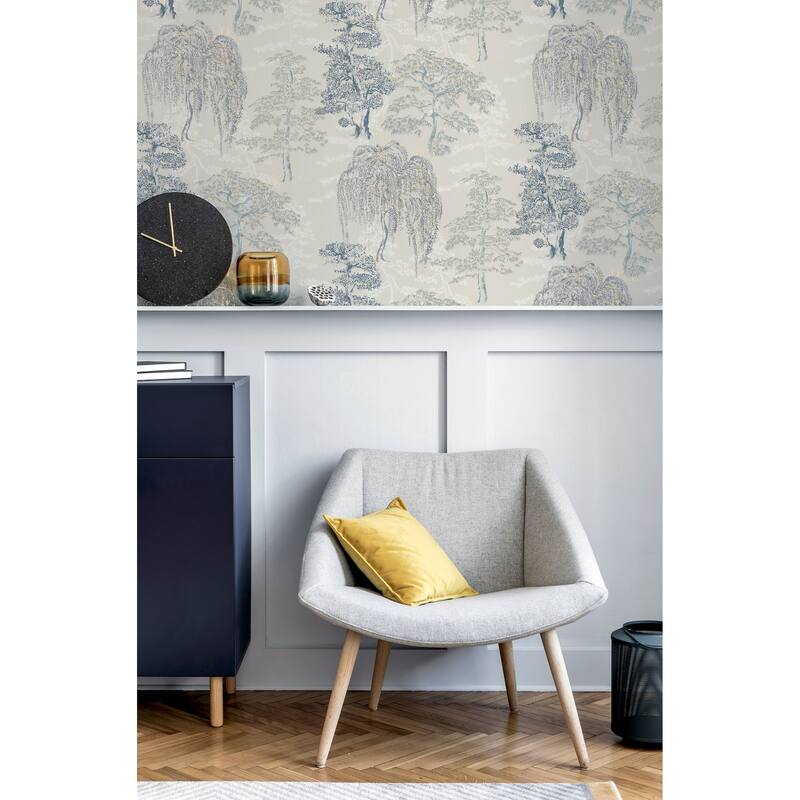 Oriental Garden Soft Blue Wallpaper