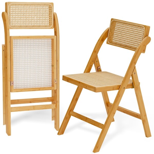 Set of 2 Scandinavian Bamboo/Rattan Folding Outdoor Chairs - On