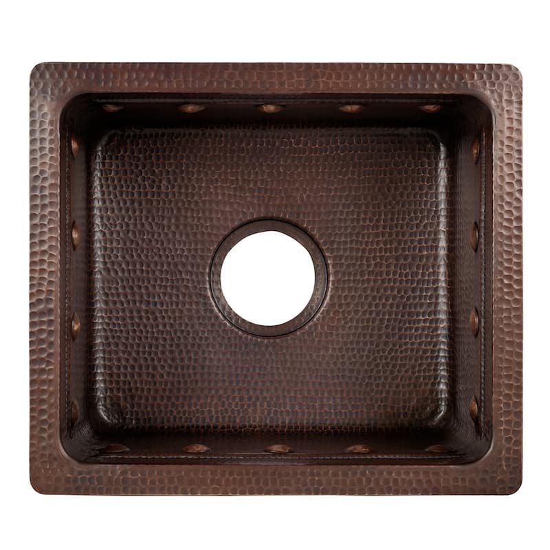 16-in Gourmet Rectangular Hammered Copper Bar/Prep Sink w/ Barrel Strap Design (BREC16DBBS)