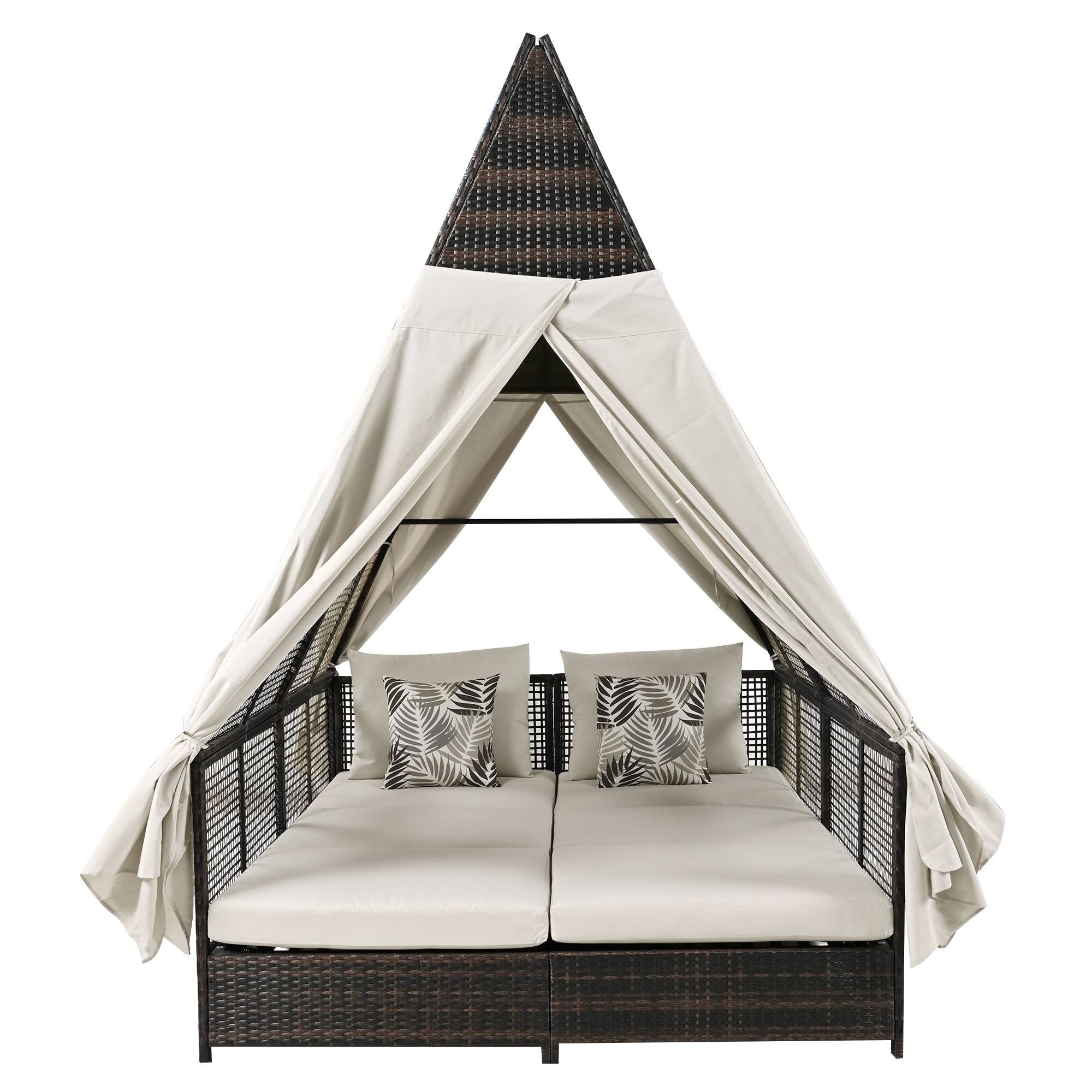 Outdoor Daybed Patio Lounge Bed with Adjustable Backrest Outdoor Double Sun Lounger with