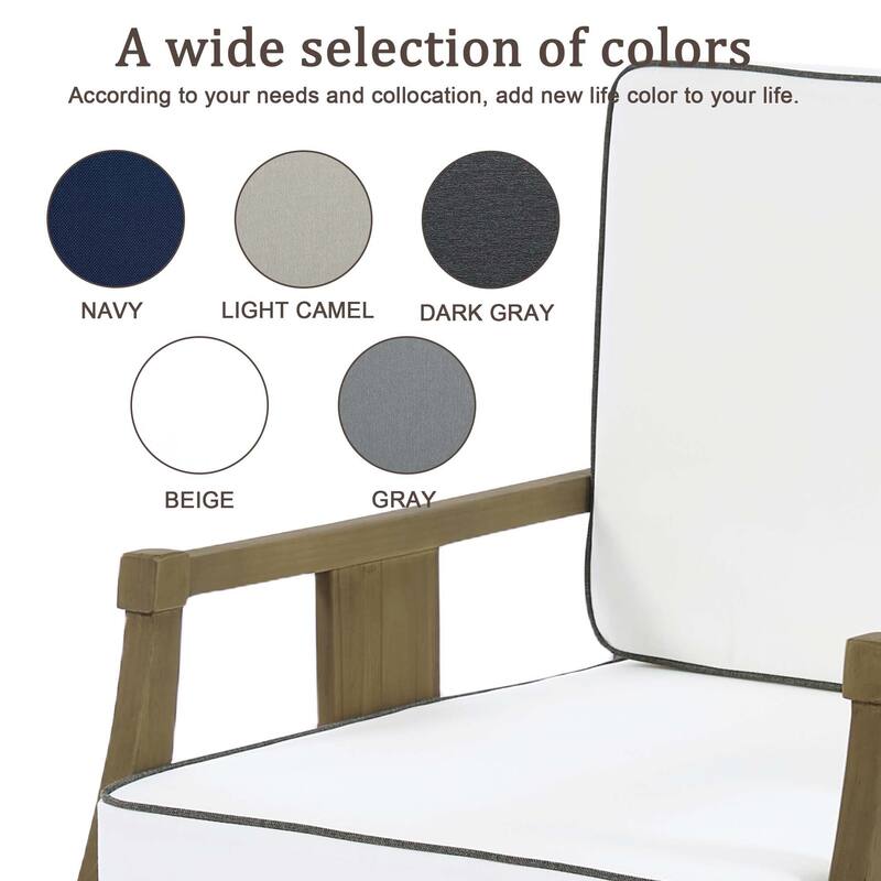 Set of 2 Outdoor Teak Wood Armchairs with Cushions, Patio Club Chairs